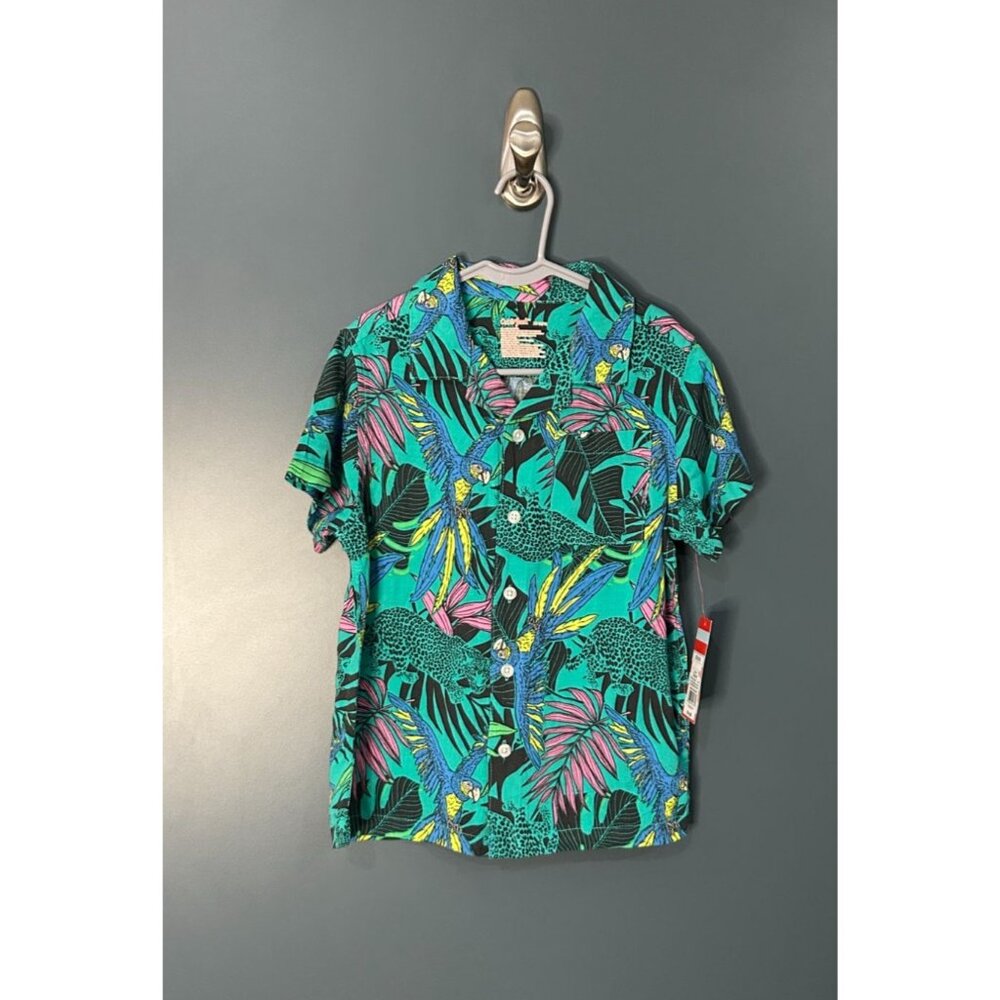 NWT Boys' XS (4/5) Short Sleeve Printed Button-Down Shirt - Cat & Jack Green XS